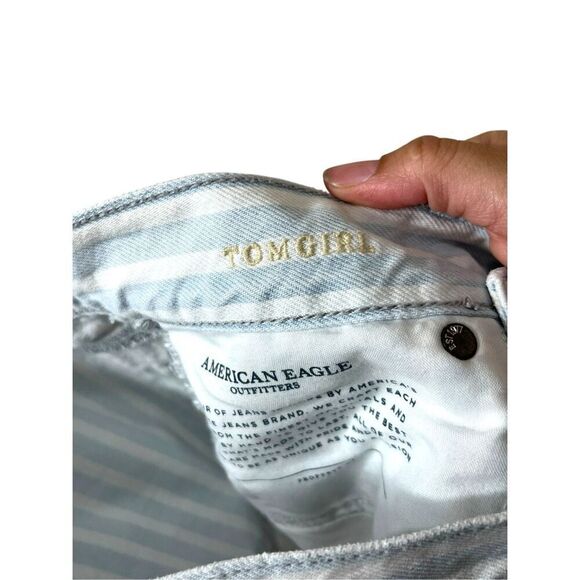 American Eagle Tomgirl Jeans Size 4 Long Button Fly Blue White Striped - Picture 9 of 10